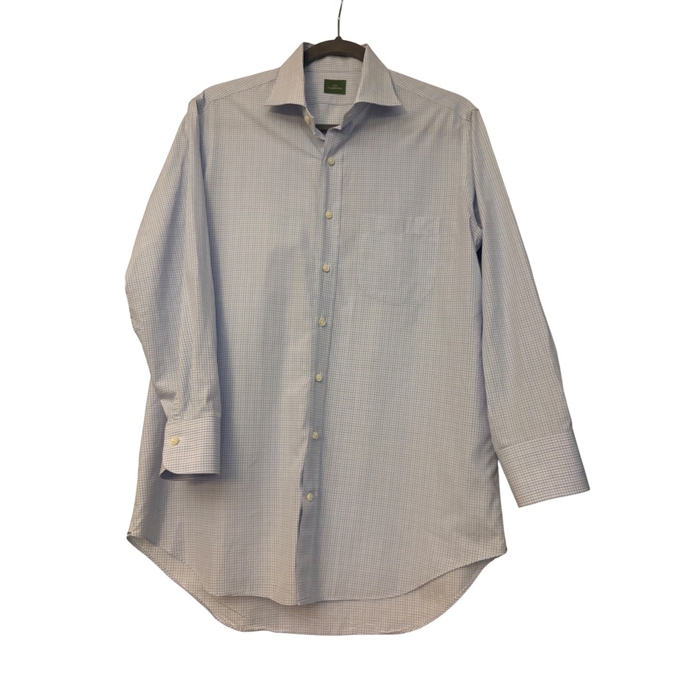 Sid Mashburn Mens Slim Fit Spread Collar Micro Check Gingham Shirt Blue White 16